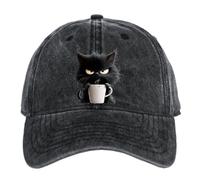 Cartoon Baseball Caps for Adult Kids, Breathable Vintage Washed Cloth Hat, Adjustable Cats Printed Baseball Hat for Hiking Running Camping Travelling Black