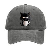 Cartoon Baseball Caps for Adult Kids, Breathable Vintage Washed Cloth Hat, Adjustable Cats Printed Baseball Hat for Hiking Running Camping Travelling Gray