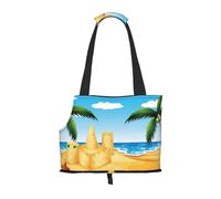 Cartoon Beach Sand House Printed Pet Tote Bag -Travel Pet Puppy Dog Carrier Backpack Tote Shoulder Bag For Subway/Shopping/Hiking/Traveling