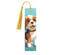 Cartoon Beagle Dog Metal Bookmarks with Tassels,Pendant Unique Handmade Bookmark Craft DIY Wooden Bookmarks Cute Hanging Tags Ornaments for Book Lovers Birthday Teachers Gift