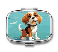 Cartoon Beagle Dog Pill Box 2 Compartment, Portable Pill Case with Mirror for Pocket Purse Travel, Mini Metal Medicine Organizer for Vitamins Fish Oil