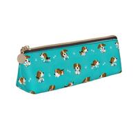 Cartoon Beagle Dog Print Men Women Triangular Pencil Case Pouch Large-Capacity Office Stationery Organizer