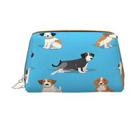 (Cartoon Beagle Dog) Print Pu Leather Makeup Bag with Zipper Pocket Compact Organizer for Travel/Purse