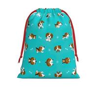 Cartoon Beagle Dog Print Santa Sack Drawstring Bags For Presents, Reusable Plush Holiday Fabric Gift Bags- L Size