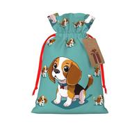 Cartoon Beagle Dog Printed Christmas Drawstring Gift Bags-Xmas Wrapping Bags,Candy Bag,For Holiday Party Decorations,Wedding Party Supplies S Red Ribbon