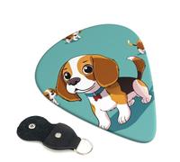 Cartoon Beagle Dog Printed Guitar Picks, 6 Pack with Leather Keychain Pick Holder - 0.46mm, 0.71mm, 0.96mm Assorted Thickness for Acoustic Ukulele, Electric Guitar, Acoustic Guitar, Bass