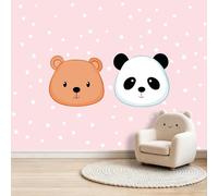 Cartoon Bear and Panda Face Photo Mural - 300 x 210 cm Non-Woven Premium Wall Mural - High Definition Art Print Teen Bedroom Game Room Decoration Environmental Friendly Light Pink Photo Wallpaper