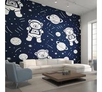 Cartoon Bear Astronaut Wallpaper for Living Room, Outer Space Planet Wall Mural, Non-Woven Photo Wallpaper for Bedroom, Home Decor Wall Paper 200 x 140 cm (W x H) Y&W14