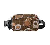 Cartoon Bear Cookie Coffee Brown Plaid Cute Waist Bag Fanny Pack for Women Men Waterproof Sling Chest Bag with Adjustable Strap for Cycling Hiking Gym