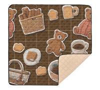 Cartoon Bear Cookie Coffee Brown Plaid Large Sturdy Thick Play mat for Baby for Floor One-Piecing Foldable Tummy Time & Crawling Mat for Newborns Babies Infants Toddlers, 50'' x 50''