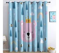 Cartoon Bear Face Crown Curtains Opaque Set of 2, Blue 3D Blackout Curtains with Eyelets Cold and Heat Resistant for Kids Room Boys Girls Bedroom Window Decoration 2 x 55” W x 102” L