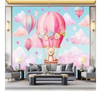 Cartoon Bear Hot Air Balloon Star Print Wallpaper, Blue Non-Woven Wall Mural - Decoration Design Modern Mural 350 x 256 cm（WxH Wallpaper for Living Room Kids Bedroom Decor