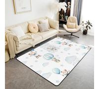 Cartoon Bear Kids Area Rug,Lovely Cloud Hot Air Balloon Indoor Floor Mat Entrance Rug for Girls Boys,Star Fairy Tale Dreamy Non Slip Rug,Blue White Couch Living Room Decor,3'x5'