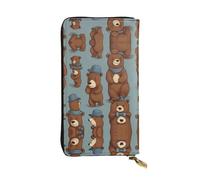 Cartoon bear Long leather wallet, portable credit card holder, zippered coin purse, and ID compartment