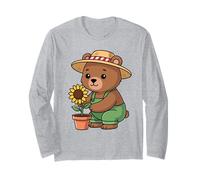 Cartoon Bear Planting Sunflower Cute Gardening Theme Long Sleeve T-Shirt