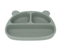 Cartoon Bear Silicone Suction Plate Stable Fixation with 3 Partition Design for Multiple Applicable Places (Olive Green)