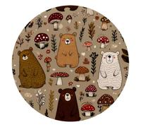 Cartoon Bears and Mushrooms Small Round Mouse Pad, Anti-Slip Rubber Computer Mousepad for Office Home Gaming Laptop, 10 x 10 Inch
