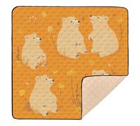 Cartoon Bears Orange Cute Foldable Baby Gym & Activity Mat for Floor Non-Toxic Baby Kick Crawling Mat for Babies Infants Toddlers, 50'' x 50''