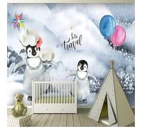 Cartoon Beautiful Animal Penguin Snow Balloon 3D Wallpaper Easy Install Feature Office Living Room Sofa Bedroom TV Background Wall Decoration-300cm×210cm