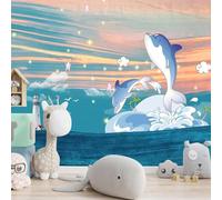 Cartoon Beautiful Cute Underwater World Dolphins 3D Wallpaper Luxury Silk Study Dining Feature Sofa Grey Bedroom Living Room Tv Decorative Wall-430cm×300cm