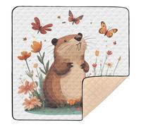 Cartoon Beaver White Soft Foam Baby Activity Play Mat for Floor Waterproof Padded Play Mat for Babies Infants Toddlers, 50'' x 50''