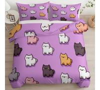Cartoon Bedding Set Single Soft Bed Duvet Covers with Zip Fastening for Kids Boys Girls, Animals Cute Cat Light Purple Quilt Cover 135 x 200 cm with Pillowcase Bedroom Decor