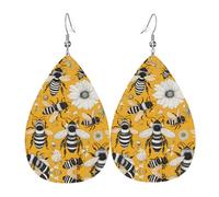 cartoon bee double-sided printed leather earrings int and shape of water drops, creative, light and novel, bright and vivid colors.