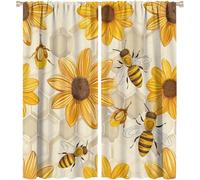 Cartoon Bee Kids Room Blackout Curtain Yellow Flower Honey Hive Print Drapes with Grommets Light Blocking Energy Saving Noise Reducing Curtains for Interior Nursey, W29.5" x L65.3" x 2 Panels