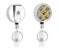 Cartoon Bee Pattern Badge Reel Retractable Stainless Steel Badge Clip with Lanyard Cute Badges Reel Holder Heavy-Duty Nurse Doctor Name Tag Badges Clip for Work