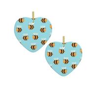 Cartoon Bee Pattern Christmas Tree Ceramic Hanging Bauble Personalised Xmas Baubles Cute Christmas Ornaments Gifts For Kids Family Friends