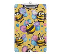 Cartoon Bee Pattern Clipboard 8.5×12.5 Inch Acrylic Clip Board with Metal Clip A4 Letter Size Decorative Clipboard Cute Hanging Clipboards for Office, Teacher, Nurse, Doctor,
