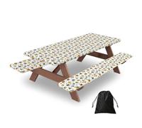 Cartoon Bee Pattern Print Picnic Table Bench Cover Outdoor Waterproof Protector For Summer Camping