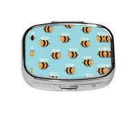 Cartoon Bee Pattern Print Square Metal Pill Box Decorative Pill Case - Carry Your Meds in Style (Rectangular)