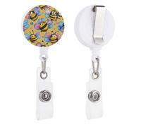 Cartoon Bee Pattern Retractable Badge Reel - Personalized ID Name Badge Holder with Lanyard Cute Badges Reel Holder Round Nurse Doctor Name Tag Badges Clip for Work
