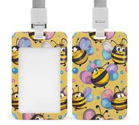 Cartoon Bee Pattern Retractable ID Badge Holder with Lanyard - Vertical Badge Reel,Keychain Clip,Name Tag Id Card Holder Protector for Nurse Officer Teacher Security Staff Women Men