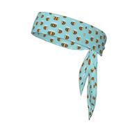 Cartoon Bee Pattern Unisex Sports Head Tie - Double-Sided, Moisture-Wicking Workout Headband, Adjustable Knotted Band for Running, Yoga & Gym