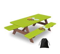 Cartoon Bee Print Picnic Table Bench Cover Outdoor Waterproof Protector For Summer Camping