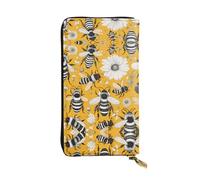 cartoon bee Printed leather wallet, 7.5 x 4.1-inch long credit card holder, portable travel cash wallet