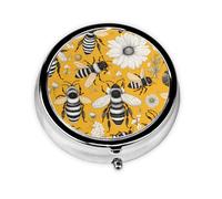 Cartoon bee This Small, Printed, Round Pill Box is a Portable Pill and Vitamin Organizer Perfect for Pockets, Purses, and Travel.