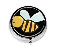 Cartoon Bee This Small, Printed, Round Pill Box is a Portable Pill and Vitamin Organizer Perfect for Pockets, Purses, and Travel.