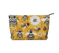 cartoon bee Women's corduroy cosmetic bag, portable zipper hand-held wallet, suitable for travel and daily storage of cosmetics,