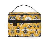 cartoon bee Women's Large Capacity Makeup Bag, Portable Travel Makeup Bag, (9x6.5x6.2 inches) Girls Large Makeup Bag Storage Bag