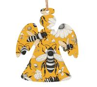 cartoon bee Wooden Christmas Tree Ornaments Angel Shape 1 PC - Vintage Pendant Decorations for Holiday Home Decor
