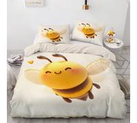 Cartoon Bees Duvet Cover Sets Single Cute Animals 3D Printed Reversible Bedding Set 2 Pillowcases and Zipper Closure soft Microfiber lightweight Comforter Cover for Girls Boys yf 116