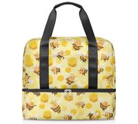Cartoon Bees Honeycomb Sports Duffle Bag for Women Men Kirls Boys Girls 21 L Weekend Overnight Bags Wet Seperated Tote Bag for Travel Gym Yoga