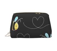 Cartoon Bees Printed Small Makeup Bag Portable Leather Make up Bag Travel Cosmetic Bags Organizer for Women, Gold Zipper