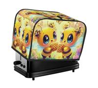 Cartoon Bees With Flowers And Honeycomb Toaster Cover 2 Slice Kitchen Small Appliance Covers With Pockets Dust And Fingerprint Protectio