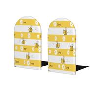 Cartoon Bees Yellow White Stripes Wooden Bookends for Shelves Wood Book Ends Heavy Duty Non-Skid Book Stoppers for Home Office Study Decoration 1 Pair