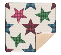 Cartoon Beige Checkered Plaid Stars Soft Foam Baby Girl Play mat for Indoor Outdoor Cozy Breathable Foldable Tummy Time & Crawling Mat for Babies Infants Toddlers, 50'' x 50''para