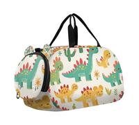 Cartoon Beige Woods Dinosaur Duffel Gym Bags with Shoes Compartment Large Capacity Weekender Overnight Dance Bag for Boys and Girls
